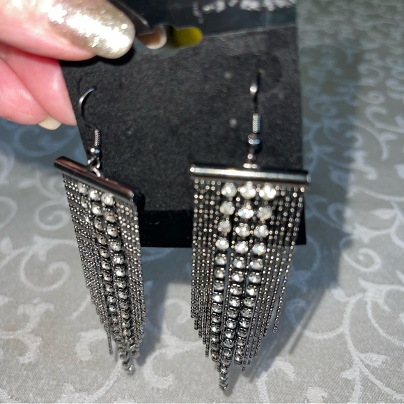 Sparkling Rhinestone And Chain 3 1/2” Chandelier Pierced Earrings - Picture 6 of 11